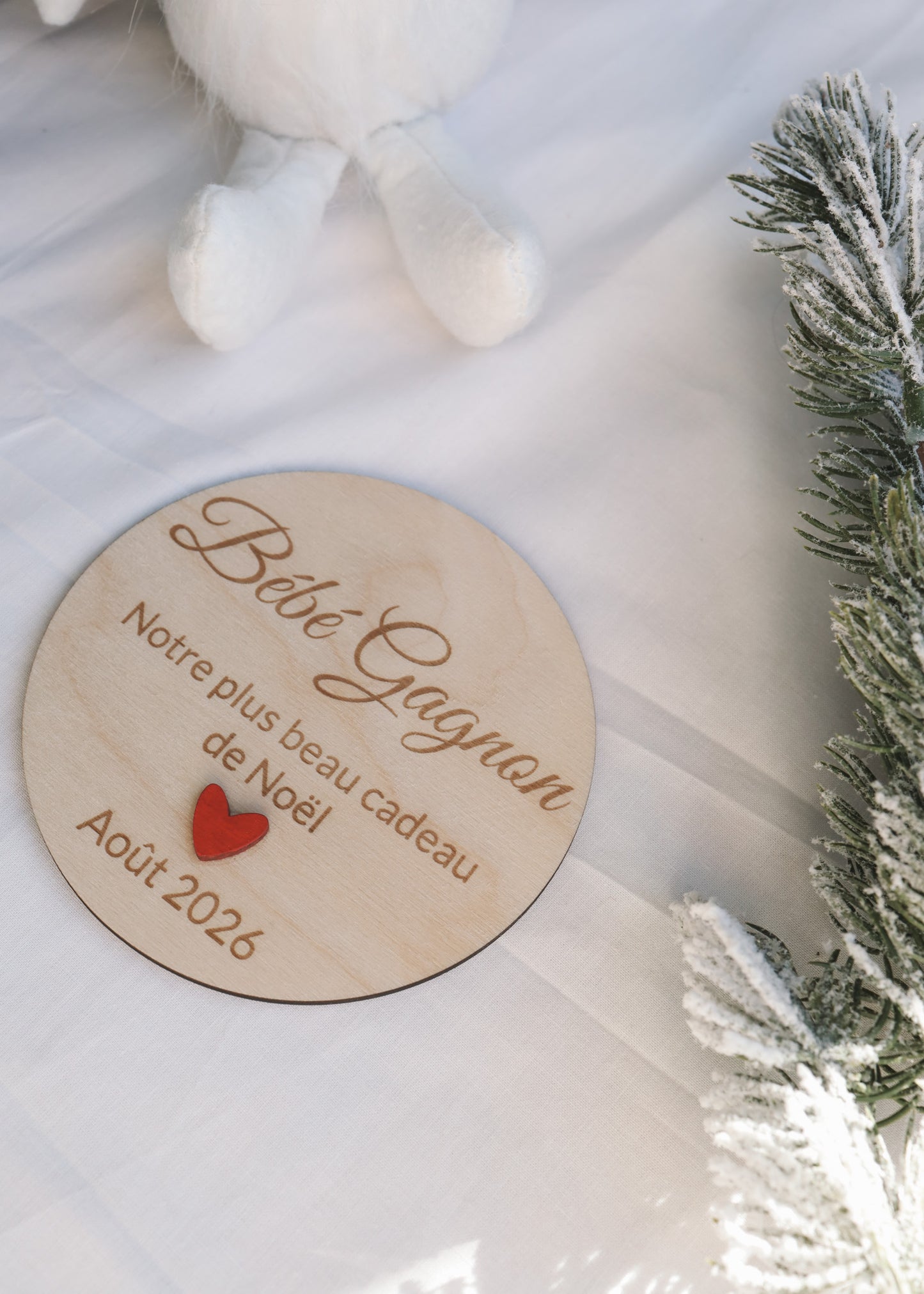 Annonce de grossesse de Noël personnalisée ornement/pastille de bois