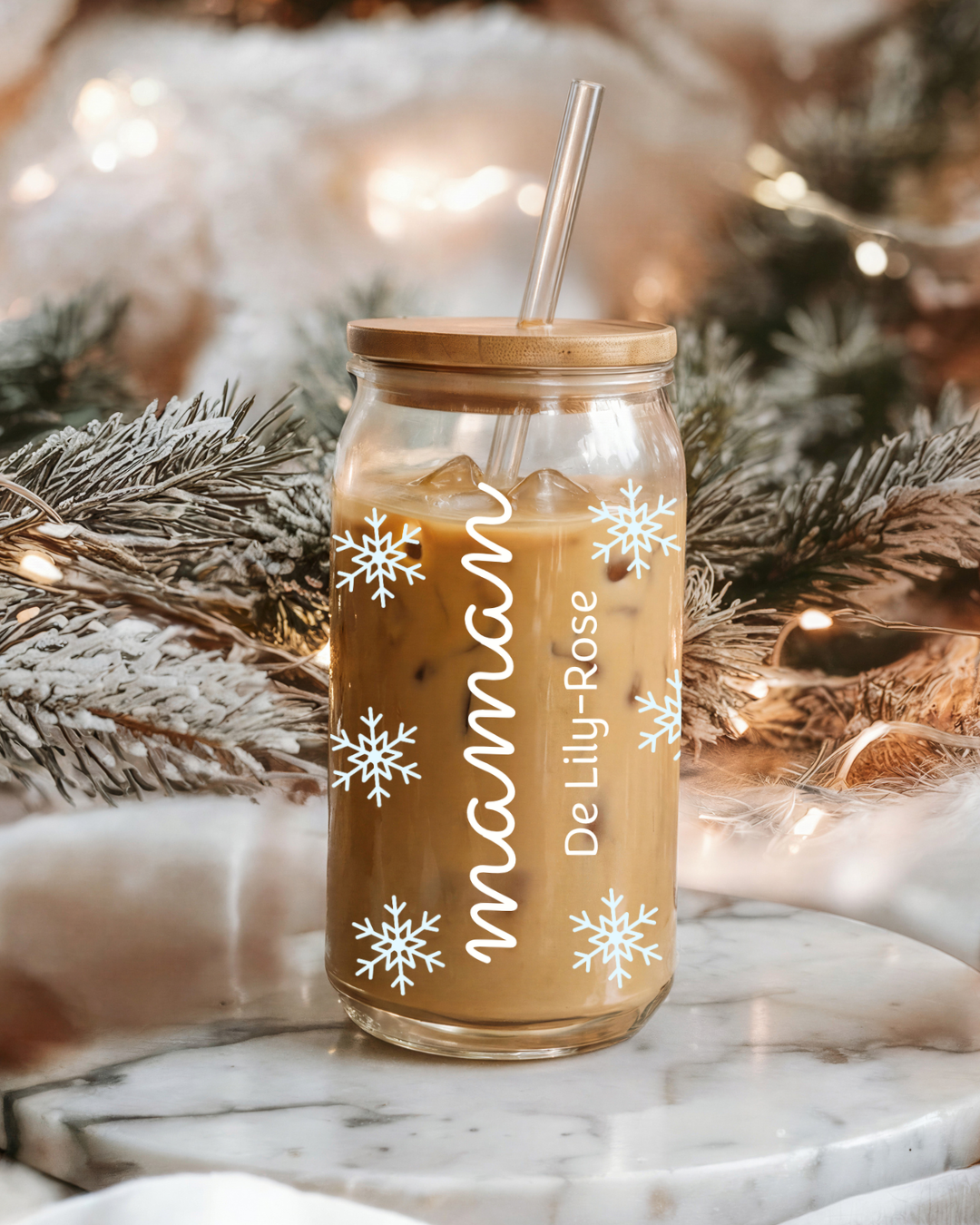 Verre personnalisé avec prénom enfant Flocon collection  Noël