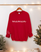 Crewneck de Noël personnalisé maman,  avec prénom enfants sur la manche