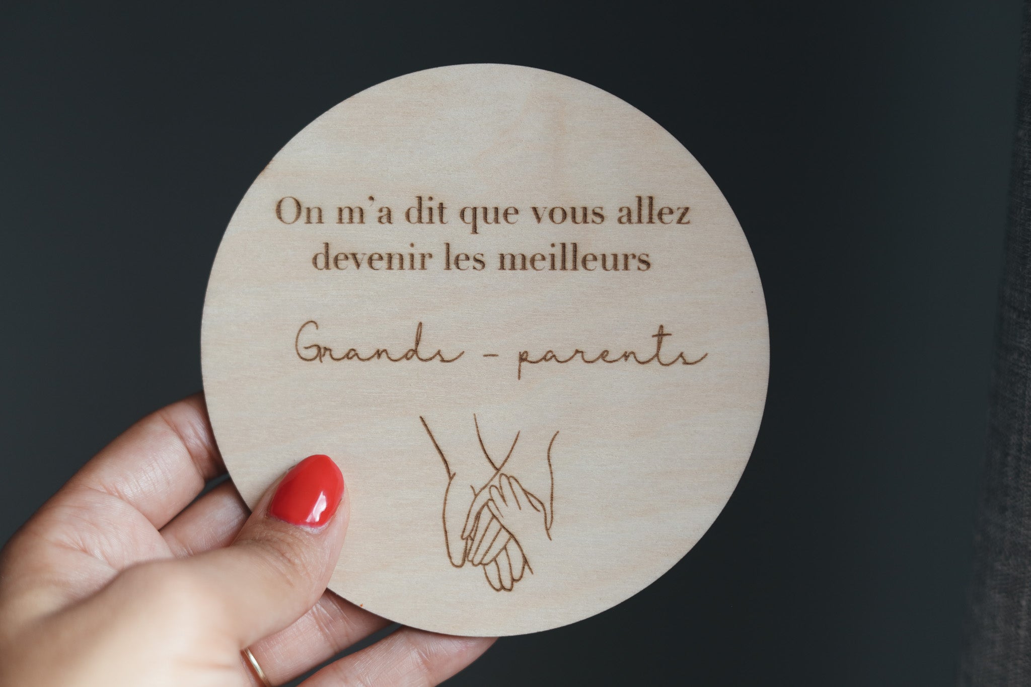 Annonce de grossesse grands-parents, pastille de bois