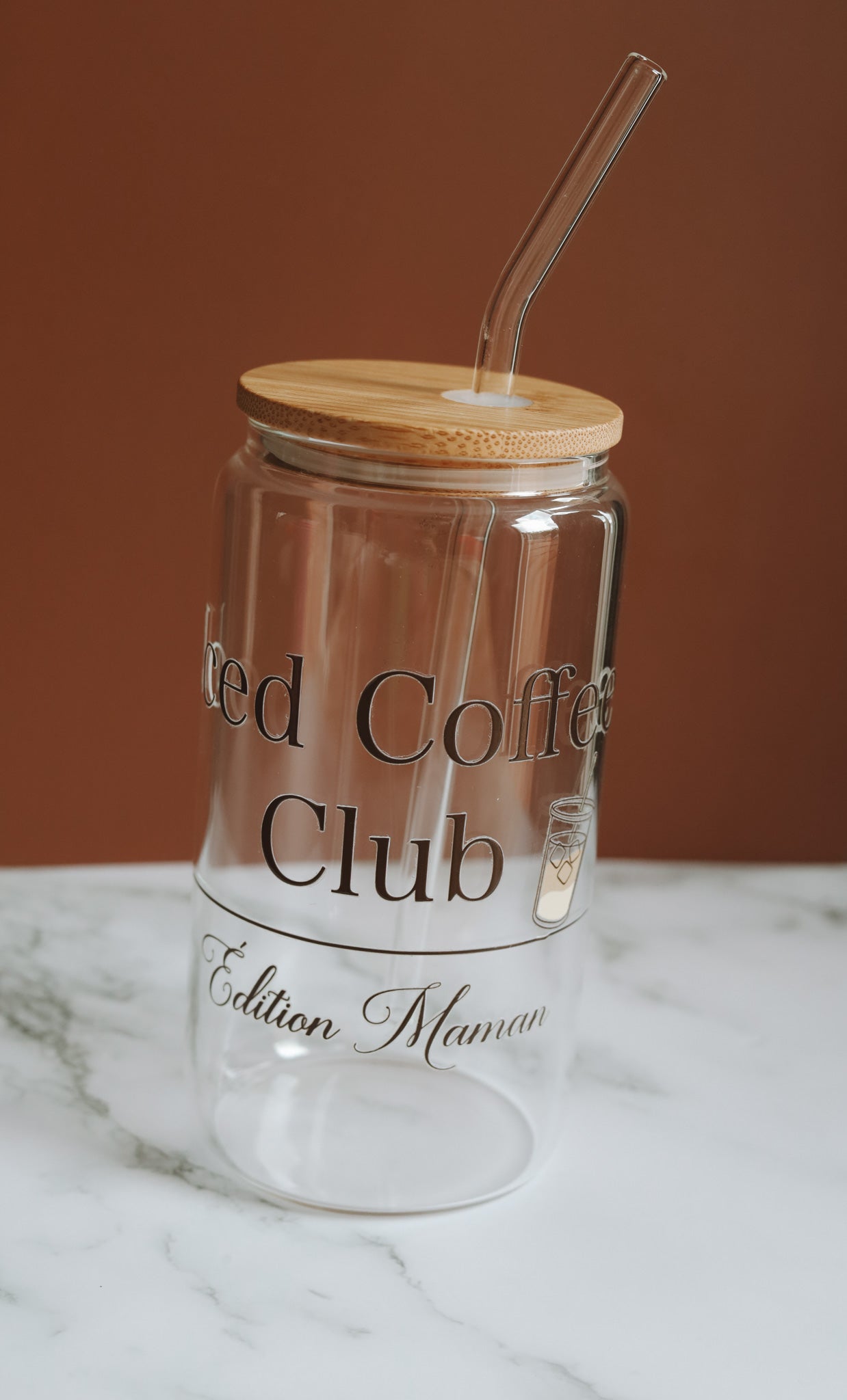 Verre avec couvercle en bambou Iced Coffee Club