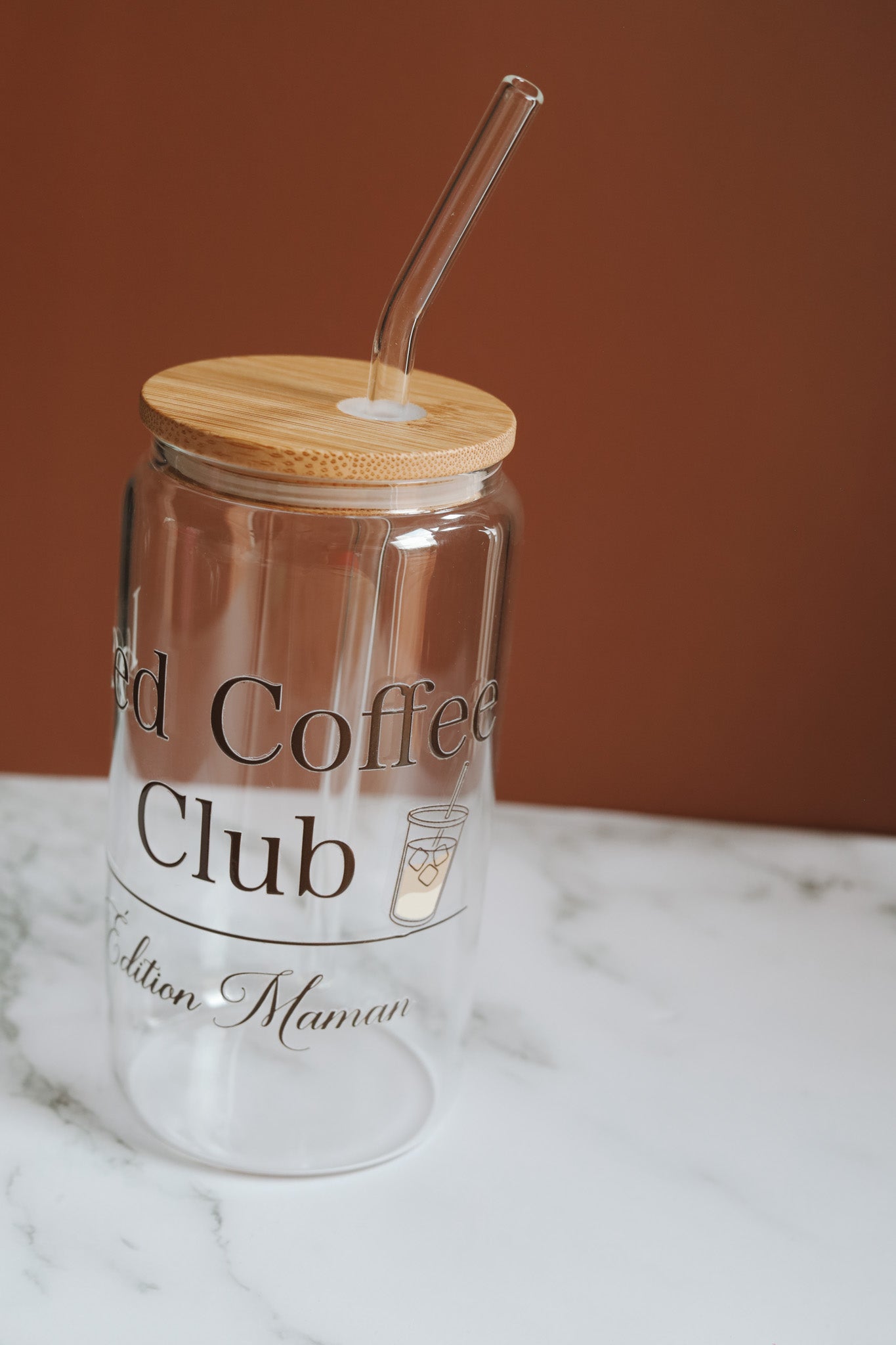 Verre avec couvercle en bambou Iced Coffee Club