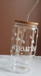 Verre avec couvercle en bambou Maman personnalisable avec le prénoms enfants