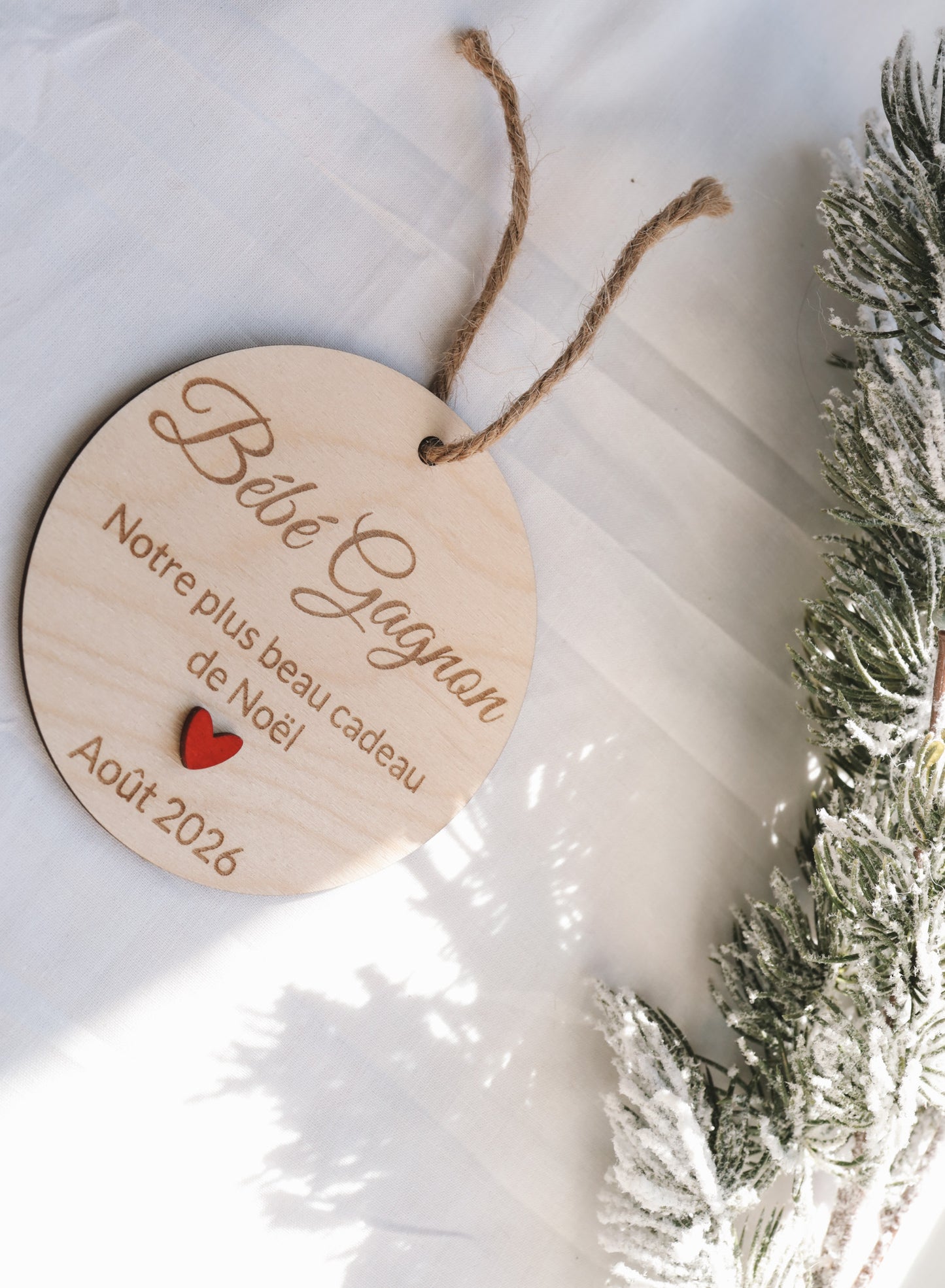 Annonce de grossesse de Noël personnalisée ornement/pastille de bois