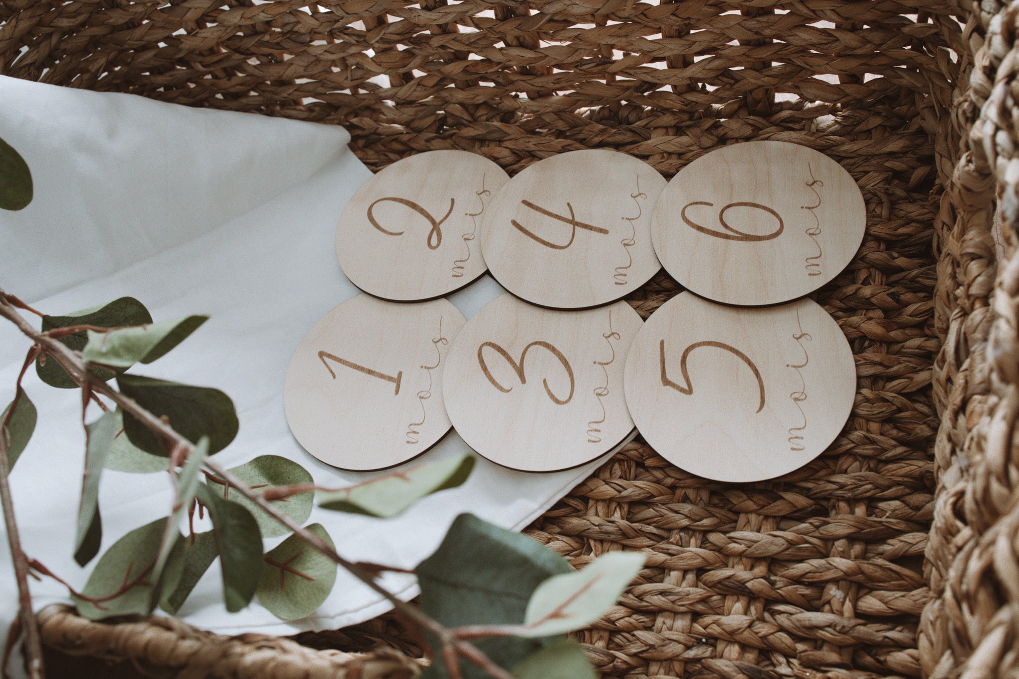 Pastille mensuelle, pastille de mois , pastille de bois 1 à 12 mois