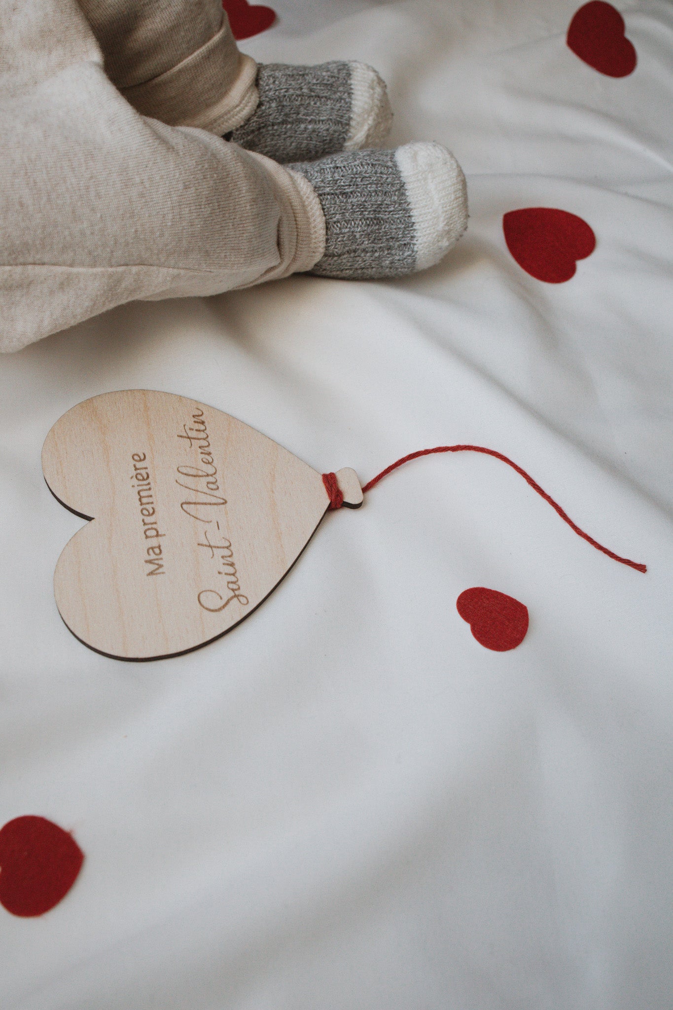 Ma première Saint-Valentin pastille de bois en forme de ballon en coeur