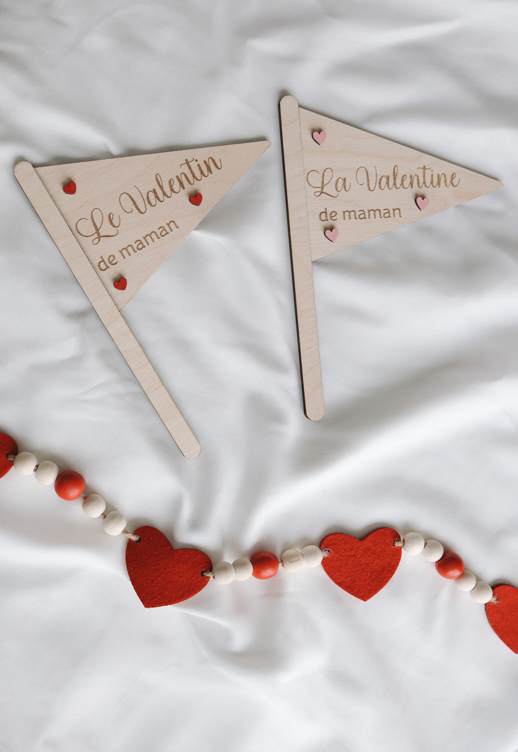 Drapeau en bois, La Valentine, le Valentin  de maman Collection St-Valentin