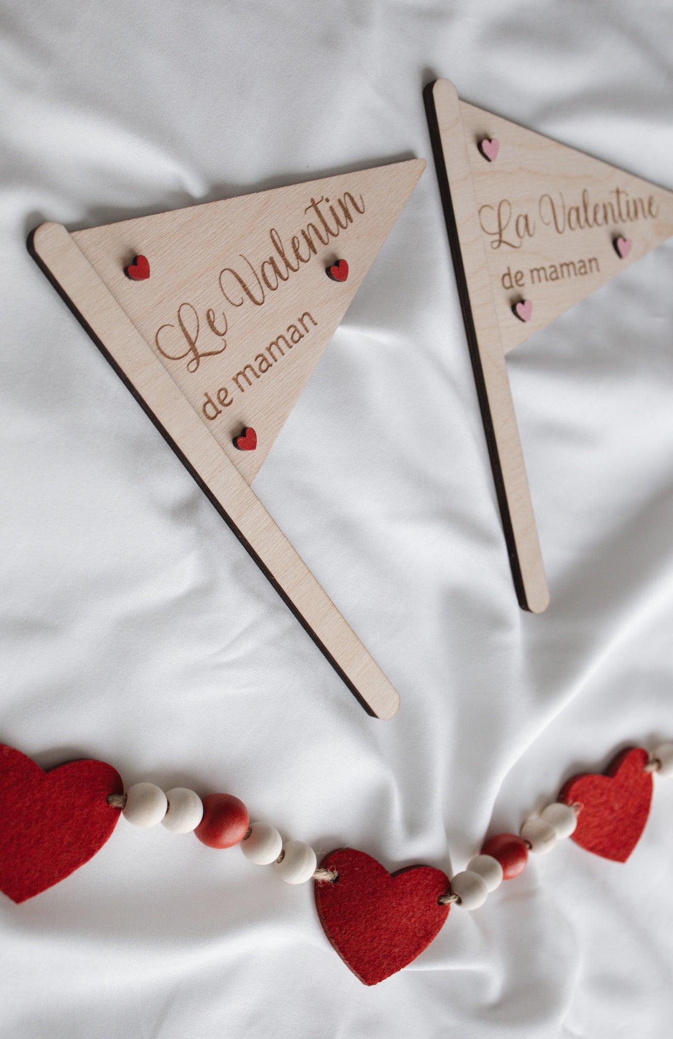 Drapeau en bois, La Valentine, le Valentin  de maman Collection St-Valentin