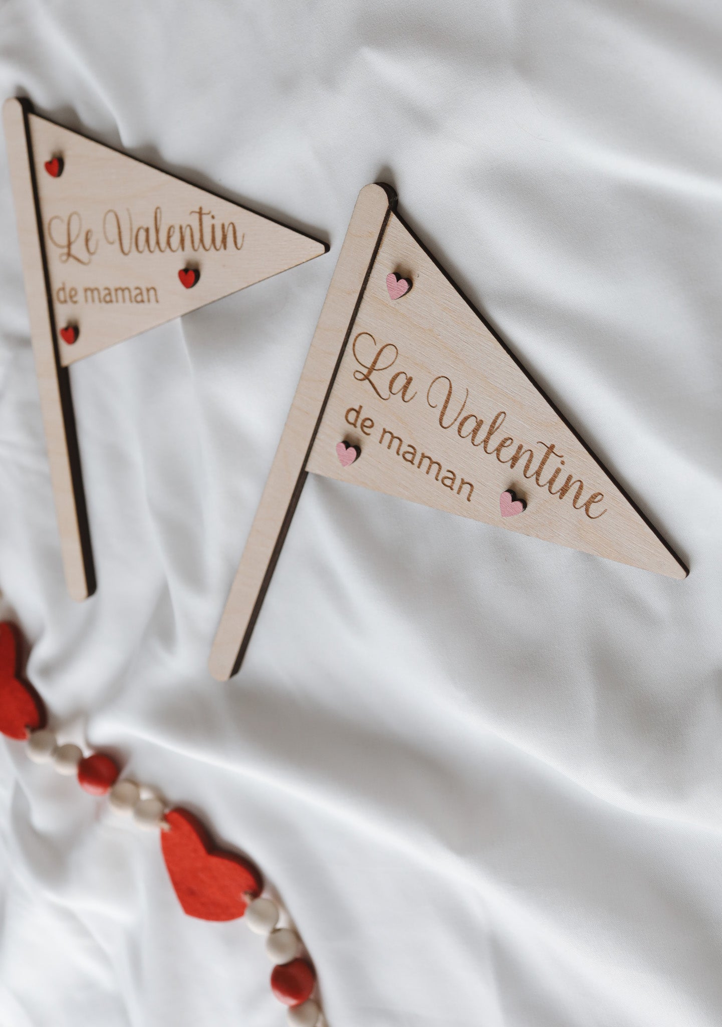 Drapeau en bois, La Valentine, le Valentin  de maman Collection St-Valentin