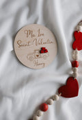 Ma 1re Saint-Valentin pastille de bois - camion, décoré de petits coeurs