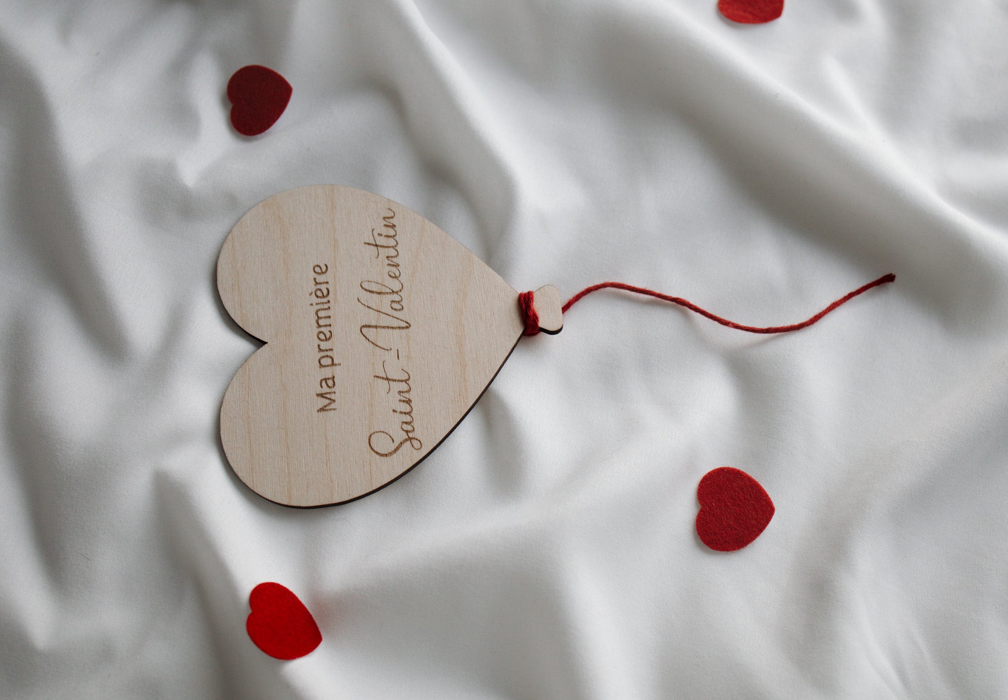 Ma première Saint-Valentin pastille de bois en forme de ballon en coeur