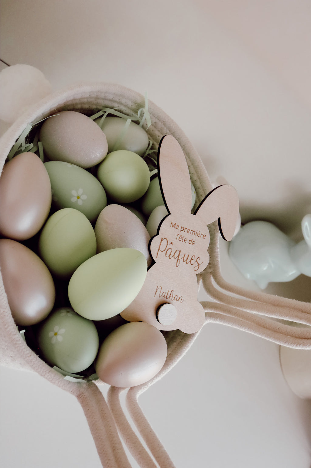 pastille de bois lapin, ma première fête de pâques personnalisé