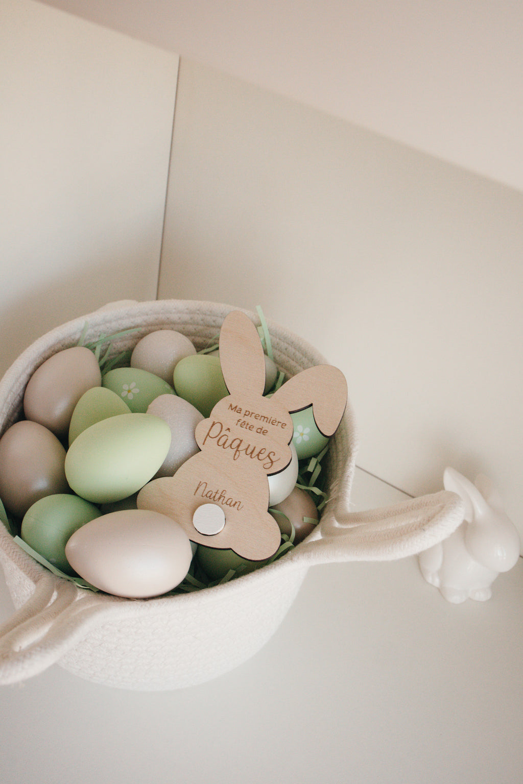 pastille de bois lapin, ma première fête de pâques personnalisé